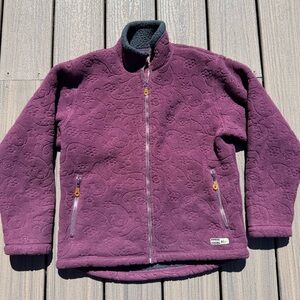 REI Fleece Jacket Womens Full Zip Purple with Quilted Flower design. Size Medium